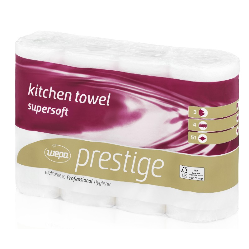 Küchenrolle prestige: Packung mit 4 Rollen, 3-lagig, weiß